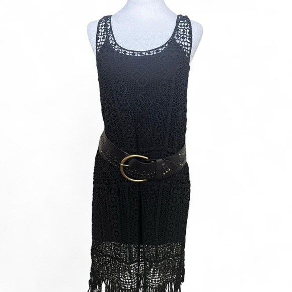 Ralph Lauren Dress Size M Black Crochet Knit Sleeveless Overlay Womens fringe - Picture 6 of 6